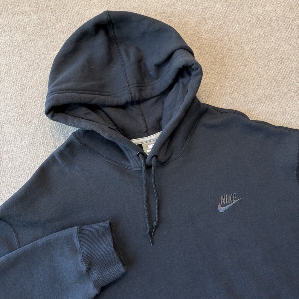 Vintage Nike Sportswear Hoodie Mens XXL Black Logo Swoosh Sweatshirt Pullover